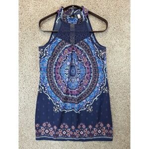 Xhilaration Sundress Women Small Blue Floral Sleeveless Halter Neck Cottagecore